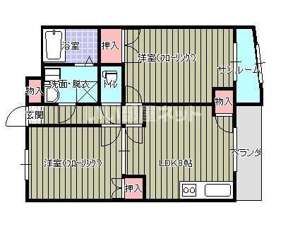 せせらぎ通百番ビル(2LDK/3階)の間取り写真