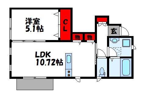 ベルリード大石(1LDK/1階)の間取り写真