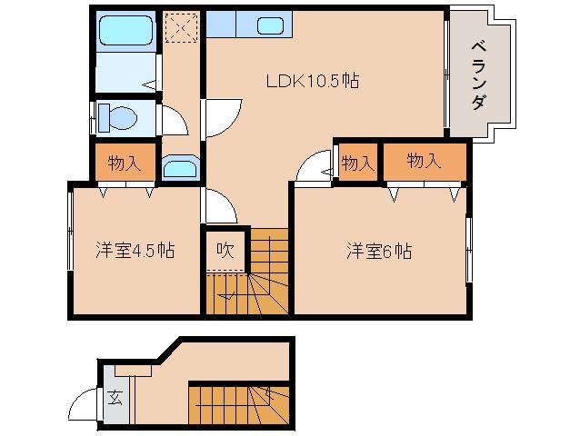 アムールII(2LDK/2階)の間取り写真