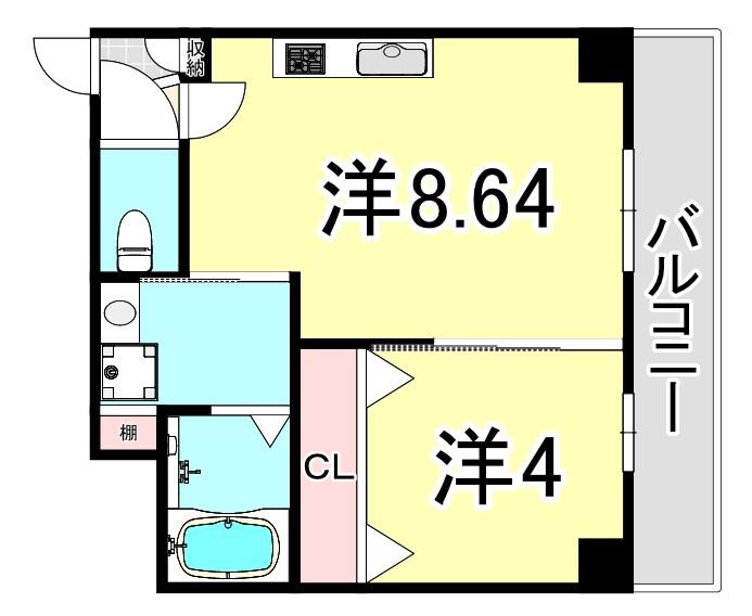 TERRA HANSHIN AMAGASAKI(1LDK/2階)の間取り写真
