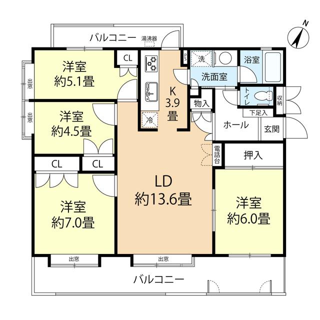 西新パークマンション 401号(4LDK/4階)の間取り写真