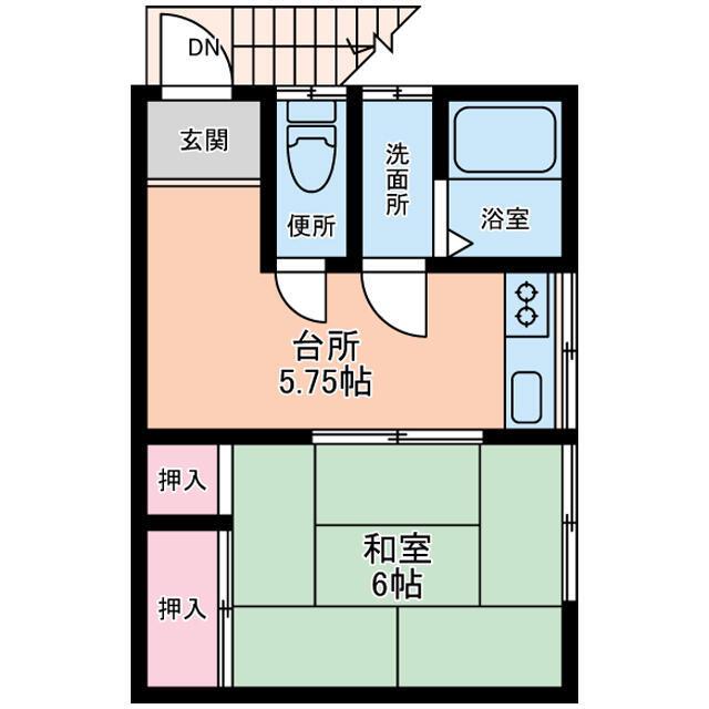 ウッディハウス城戸(1DK/2階)の間取り写真