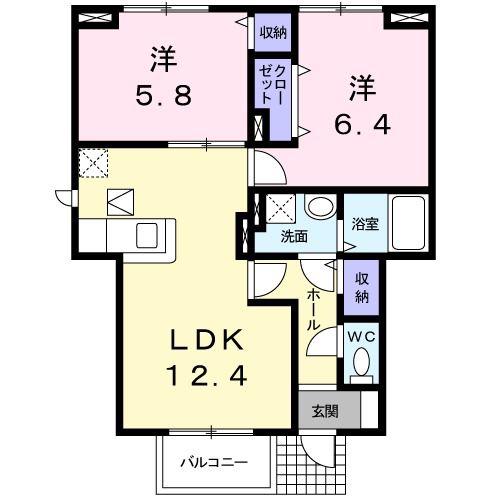 メゾン・シャルマンC(2LDK/1階)の間取り写真