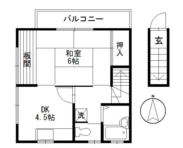 高下ハイツ(1DK/2階)の間取り写真