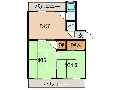 マンション和歌山(2DK/2階)の間取り写真