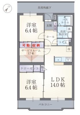ステージグランブルー(2LDK/1階)の間取り写真