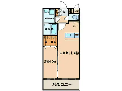 ヒルズ折尾(1LDK/2階)の間取り写真