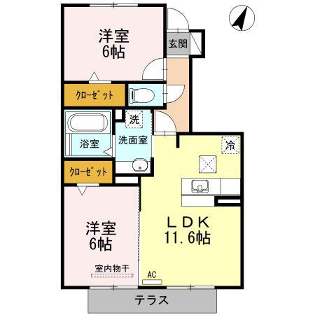ベルデュール(2LDK/1階)の間取り写真