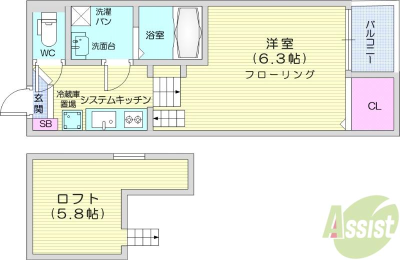 ハーモニーテラス福住町(ワンルーム/2階)の間取り写真
