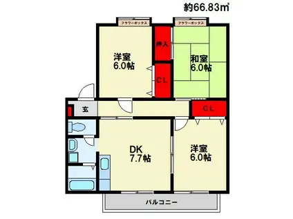 サンガーデン中原(3DK/2階)の間取り写真