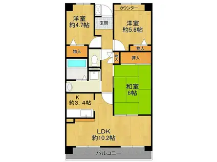 ラウルス宝塚(3LDK/3階)の間取り写真