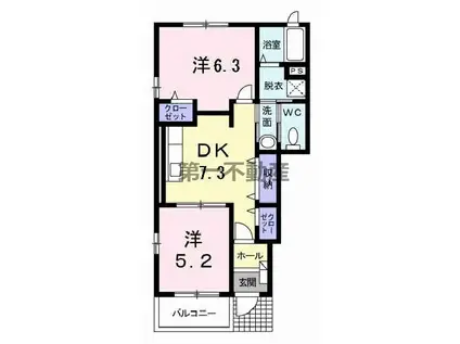 プレアデスB(2DK/1階)の間取り写真