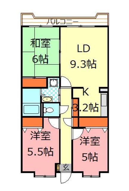 コンフォート向原(3LDK/5階)の間取り写真