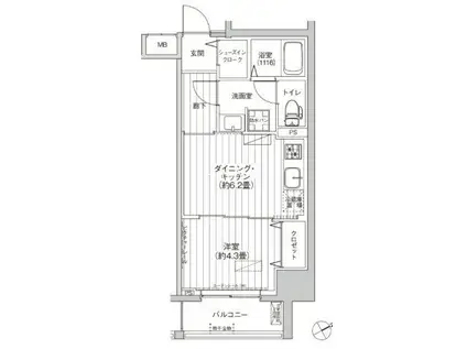 ワイズ柳橋(1DK/6階)の間取り写真