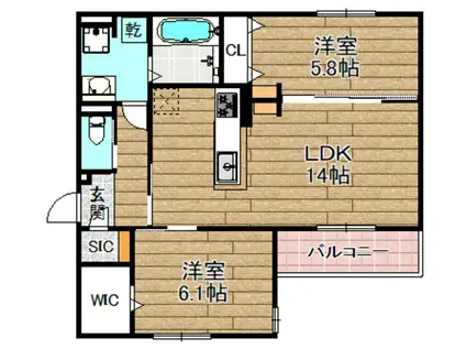 D-RESIDENCE下田部B(2LDK/2階)の間取り写真