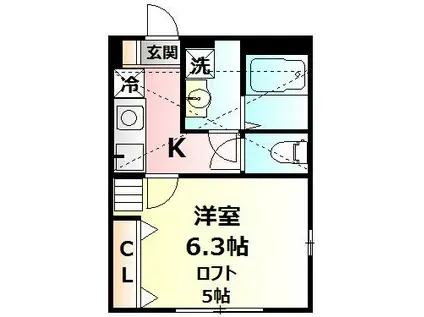 CASA ORISE II(1K/1階)の間取り写真
