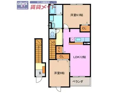 パストラーレ涼B棟(2LDK/2階)の間取り写真