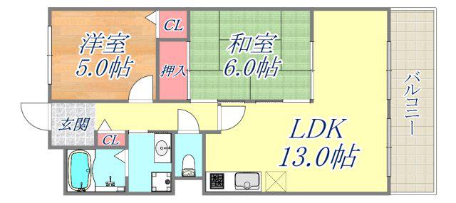 ラヴィール若宮(2LDK/4階)の間取り写真