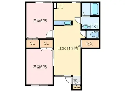 ツインシティー道伯A棟(2LDK/1階)の間取り写真