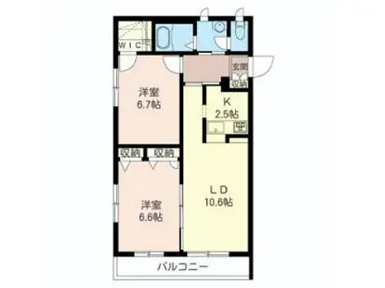 クレスト冨士A(2LDK/3階)の間取り写真