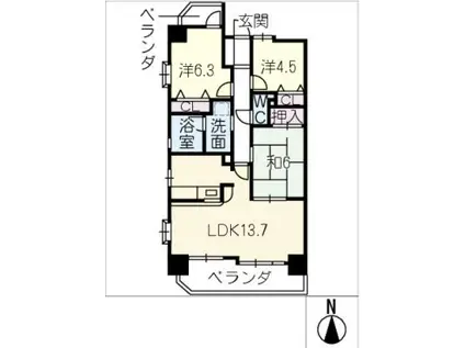 UMマンション長良川401号(3LDK/4階)の間取り写真