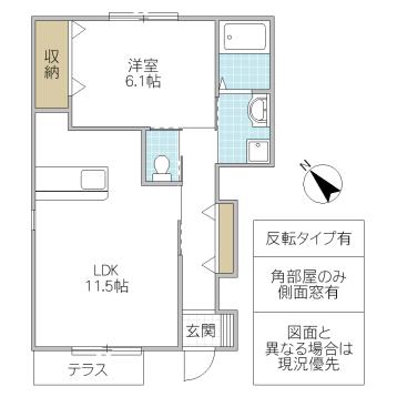 フランシーズ(1LDK/1階)の間取り写真