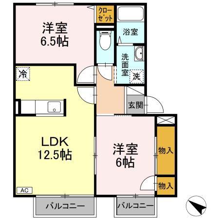 グリューネ二木(2LDK/2階)の間取り写真