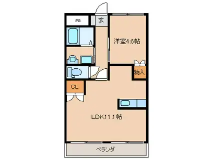 ウィング東合川(1LDK/1階)の間取り写真