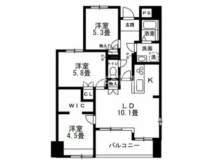 サーパス海老名第三(3LDK/9階)の間取り写真
