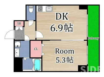 グランピア河原(1DK/1階)の間取り写真
