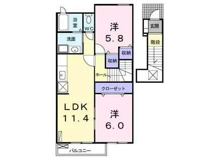レジデンス輝I(2LDK/2階)の間取り写真