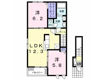 グランベル B(2LDK/2階)の間取り写真