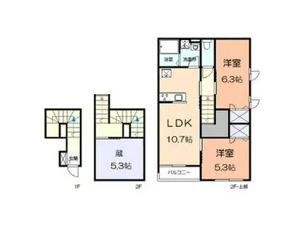 カクト・ユウA(2LDK/2階)の間取り写真