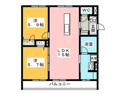 リオリエント領下(2LDK/3階)の間取り写真