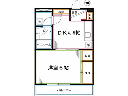 第5荒田ビル(1DK/5階)の間取り写真