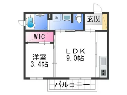 リヴェール紀三井寺(1LDK/1階)の間取り写真
