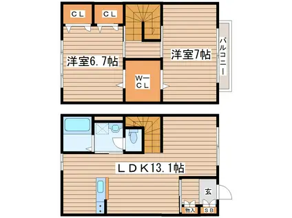 フェリーチェ(2LDK/1階)の間取り写真