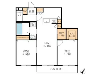 マルベリーテラス・S(2SLDK/2階)の間取り写真