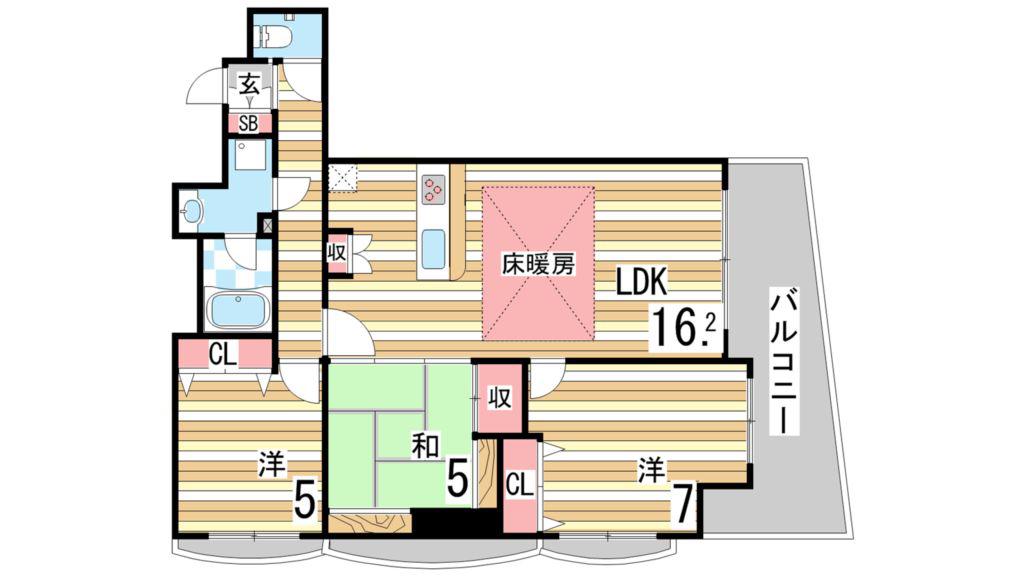 パレシェール芦屋東山(3LDK/1階)の間取り写真