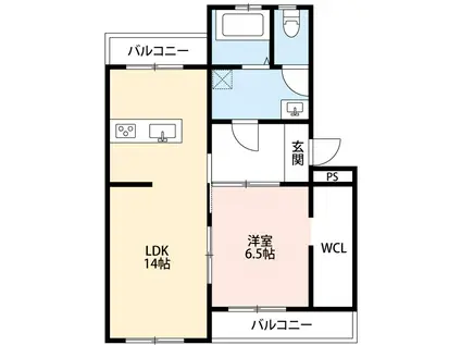 ガーデン上地(1LDK/1階)の間取り写真