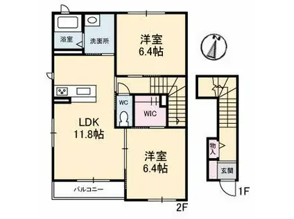 ツインテラスB棟(2LDK/2階)の間取り写真