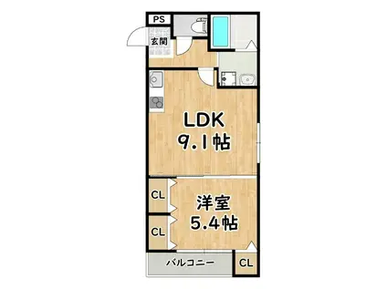 フジパレス姫里(1LDK/1階)の間取り写真