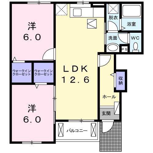 ベネヴォレンテC(2LDK/1階)の間取り写真