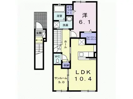 プラシードH(1LDK/2階)の間取り写真