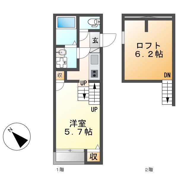 SQUARE千種(1K/2階)の間取り写真