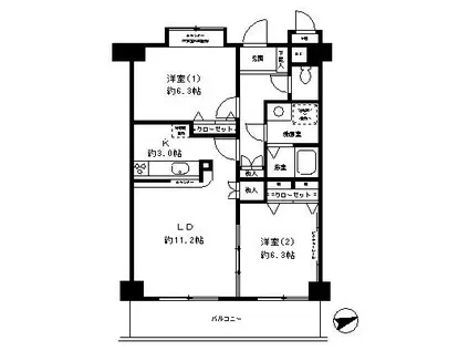 オークヒルズ弐番館(2LDK/6階)の間取り写真