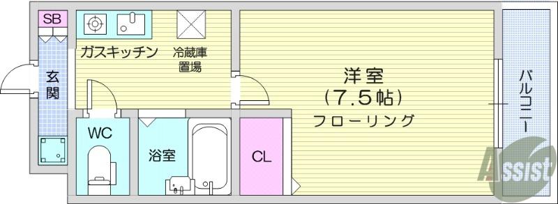 パレス仙台(1K/3階)の間取り写真