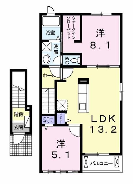 カルム・グラースI(2LDK/2階)の間取り写真