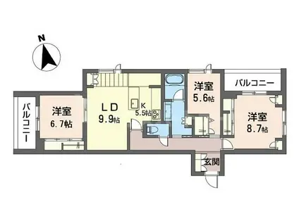 ヒュッゲ ヤード(3LDK/2階)の間取り写真