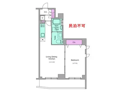 礼ゼロ 最上階 南西 レジディア幡ヶ谷 A(1LDK/7階)の間取り写真